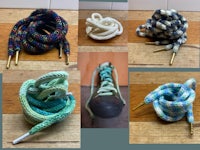 crocheted shoelaces in a variety of colors